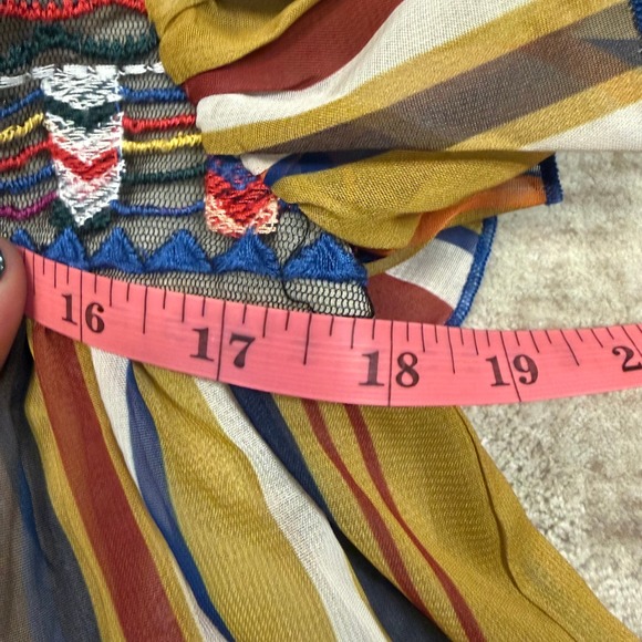 Cristina Striped Embroidered Sheer Ruffle Sleeve Dress Size M - Picture 6 of 6